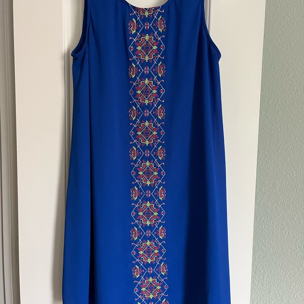 Bright blue dress with neon pattern size L junior
